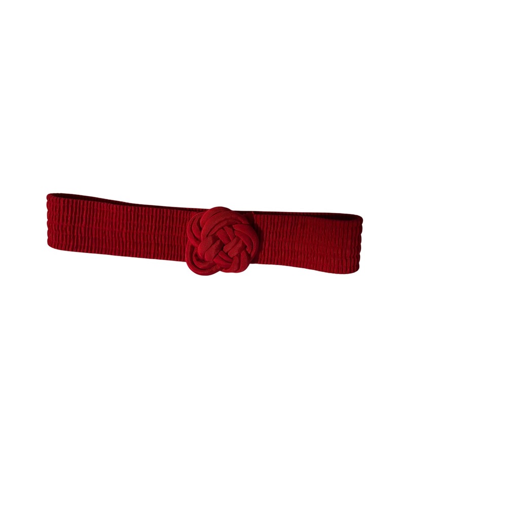 Elastic Cinch Belt Rose Knot Buckle Red Vintage Retro Waist Accessory 25.5in
